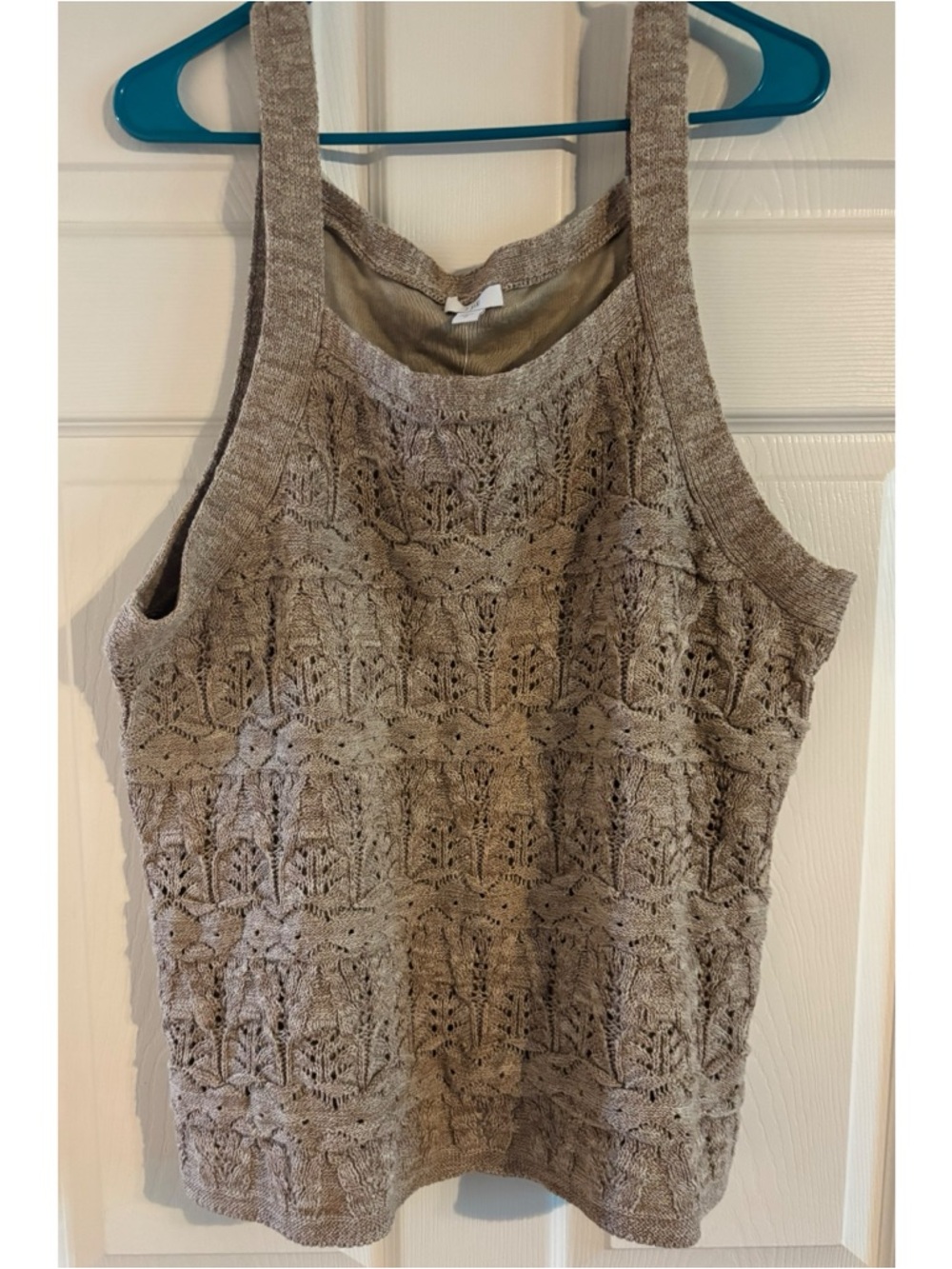 J. Jill Taupe Crochet Knit Tank Top